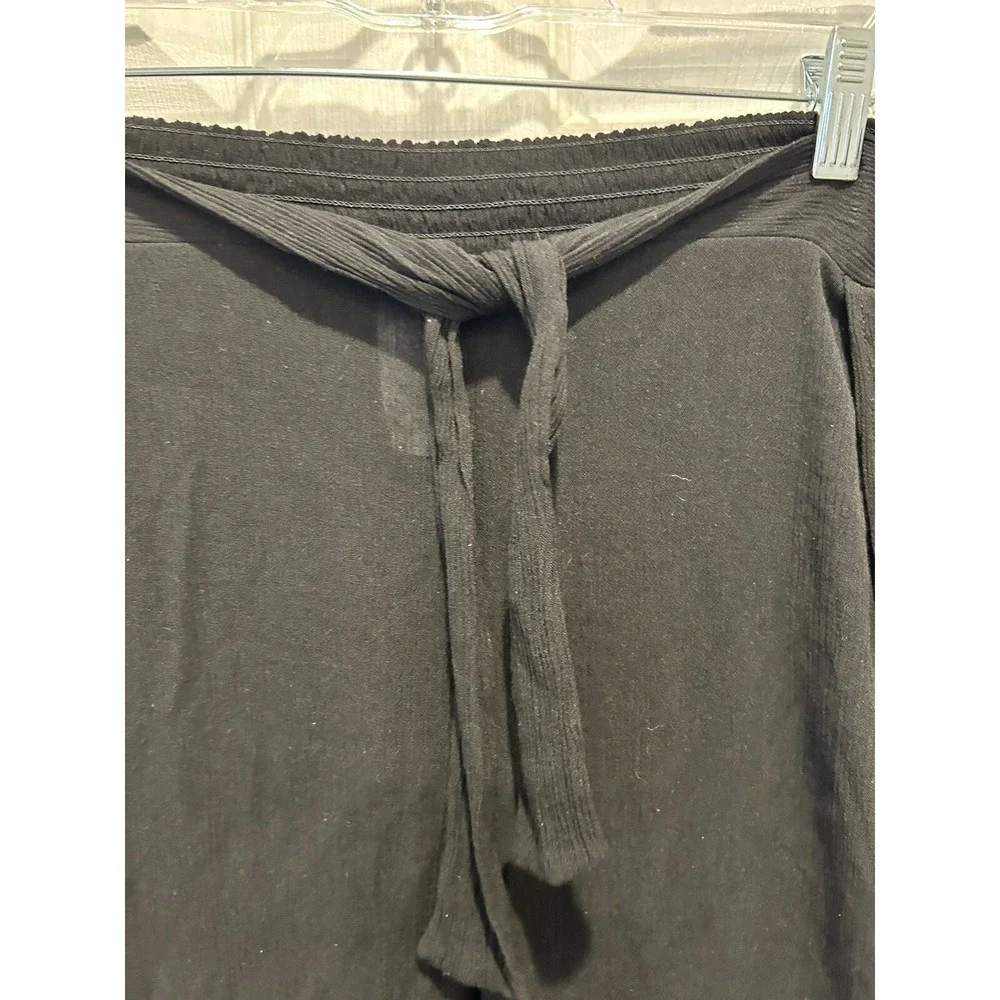 Kona Sol Black Wide Leg Swim Cover Up Pants Side Slit Smocked Waist Large Resort